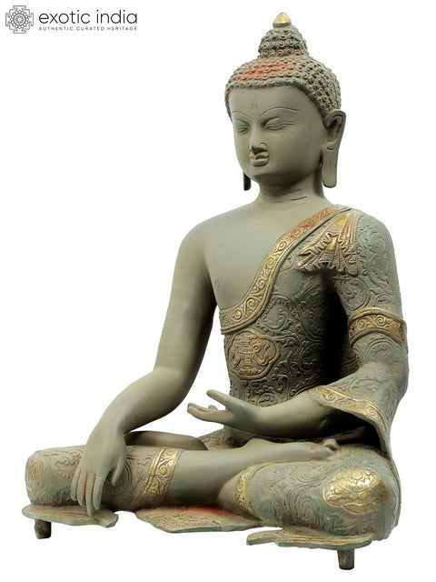 Bhoomisparsha Buddha Clad In A Densely Engraved Robe