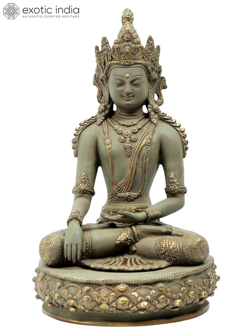 13" Handmade Bhumisparsha Buddha Brass Statue for Home Pooja