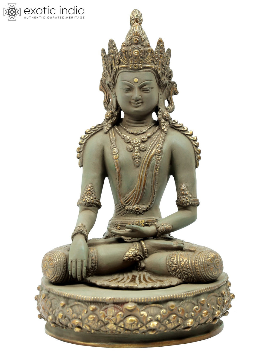 13" Handmade Bhumisparsha Buddha Brass Statue for Home Pooja