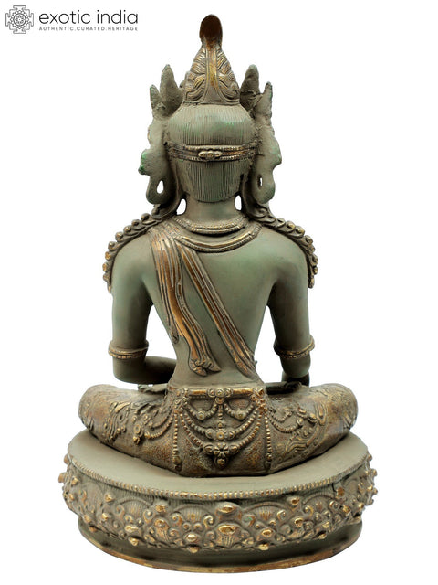 13" Crowned and Bedecked, Bhumisparsha Shut-Eyed Buddha in Brass | Indian Handcrafted Idol