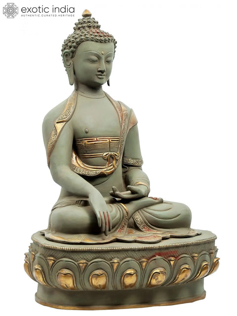 22" Bhumisparsha Buddha Seated on Pedestal in Brass | Handmade | Made in India