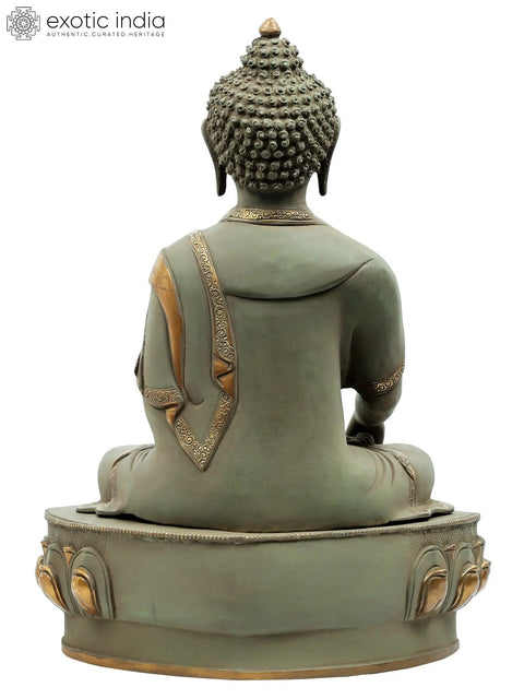 22" Bhumisparsha Buddha Seated on Pedestal in Brass | Handmade | Made in India