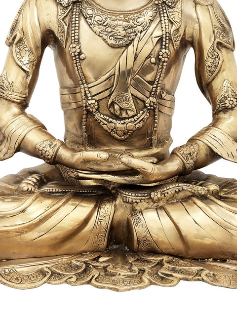 27" Seated Buddha with Five-Spired Crown in Brass | Indian Handcrafted Idol