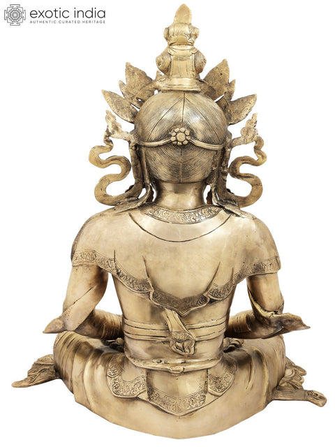 27" Seated Buddha with Five-Spired Crown in Brass | Indian Handcrafted Idol