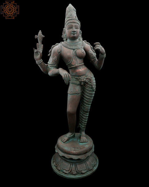18" Tribhanga Ardhanarishvara with A Coppery Finish in Brass | Indian Handcrafted Idol