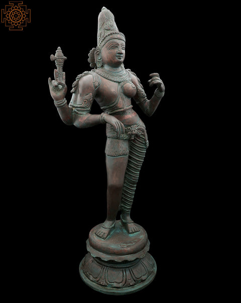 18" Tribhanga Ardhanarishvara with A Coppery Finish in Brass | Indian Handcrafted Idol