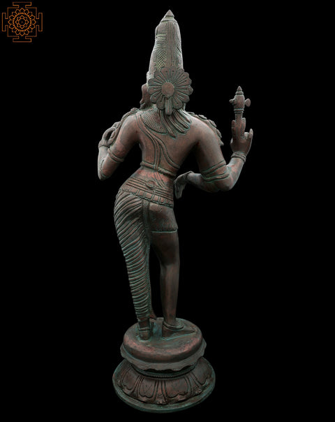 18" Tribhanga Ardhanarishvara with A Coppery Finish in Brass | Indian Handcrafted Idol