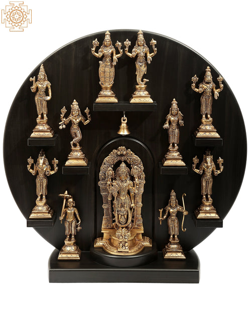 21" Brass Dashavatara Panel Statue - Handcrafted Indian Home Decor