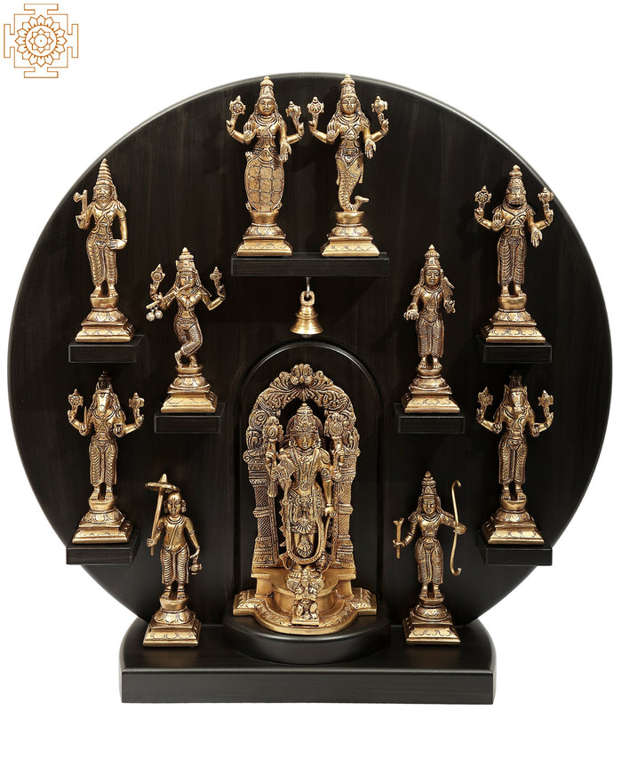 21" Brass Dashavatara Panel Statue - Handcrafted Indian Home Decor
