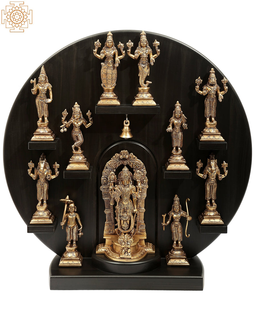 21" Brass Dashavatara Panel Statue - Handcrafted Indian Home Decor