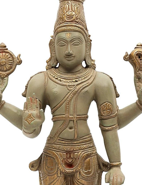 18" Bhagawan Vishnu Standing on Pedestal in Brass | Handmade | Made In India