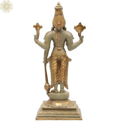 18" Bhagawan Vishnu Standing on Pedestal in Brass | Handmade | Made In India