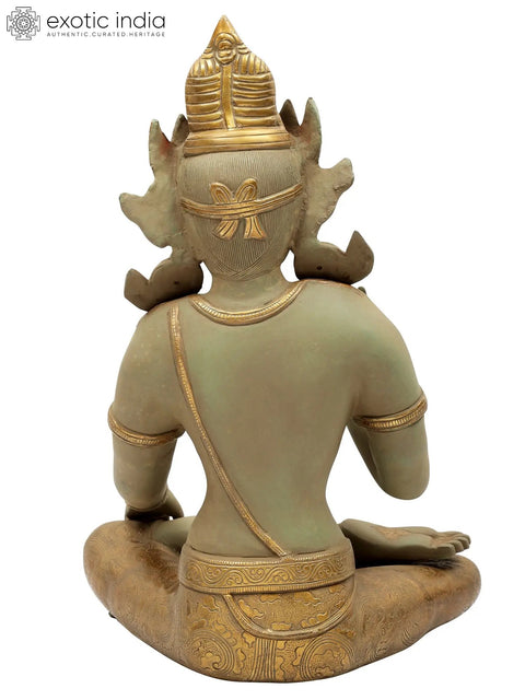 16" Green-And-Gold Seated Buddha in Brass | Handmade | Made In India