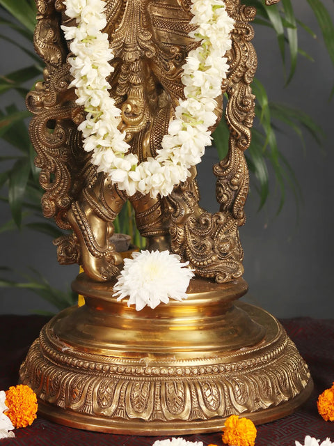 Superfine Superbly Embellished Krishna Fluting Under a Magnificent Tree (Large Size)