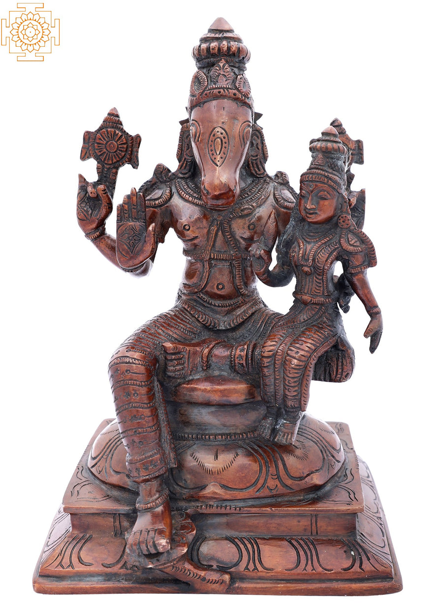 9" Brass Varaha Avatar Vishnu Idol with Bhudevi Handmade Statue