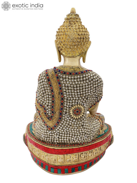 16" Preaching Buddha with Colorful Inlay Work in Brass | Handmade | Made In India