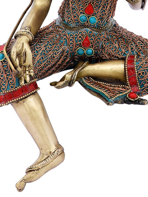 13" Superfine Tibetan Buddhist Green Tara with Colorful Inlay Work and Copper Wire | Handmade Brass Statue