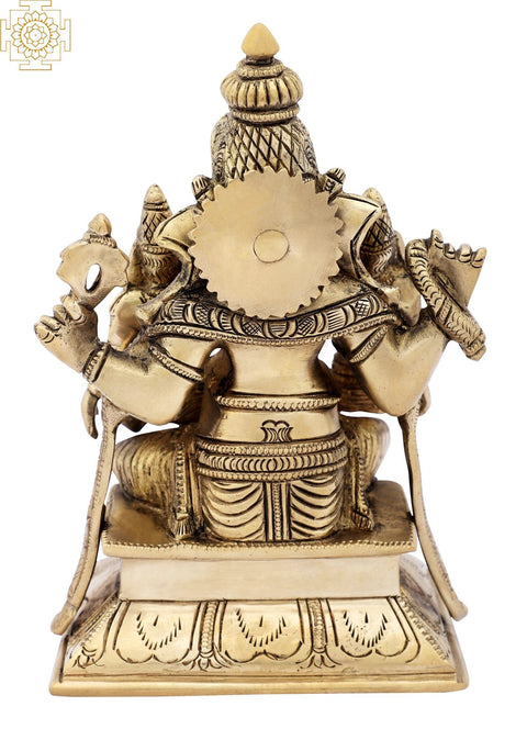 7" Lord Ganesha with Riddhi and Siddhi in Brass | Handmade | Made In India