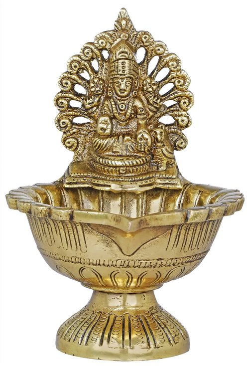 6" Lakshmi Brass Lamp for Pooja - Handmade Idol
