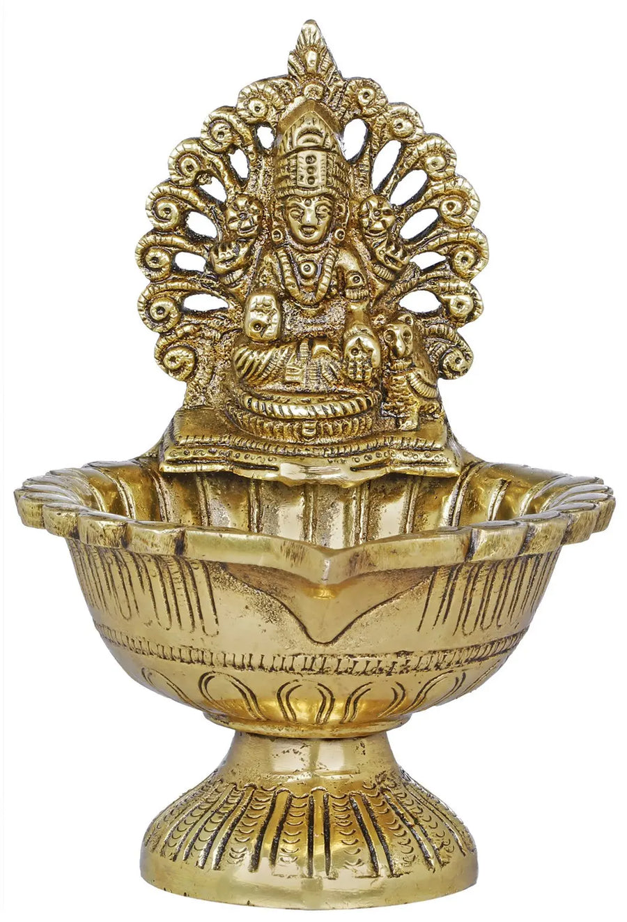 6" Lakshmi Brass Lamp for Pooja - Handmade Idol