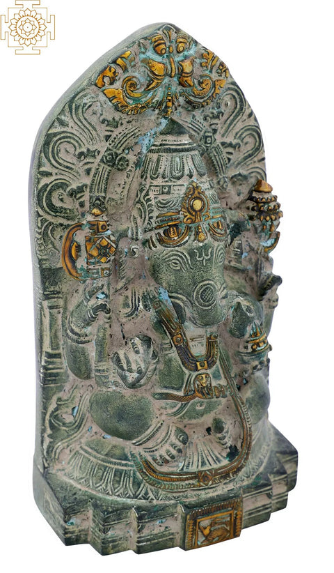 7" Brass Temple Ganesha | Indian Handcrafted Idol | Wall Hanging