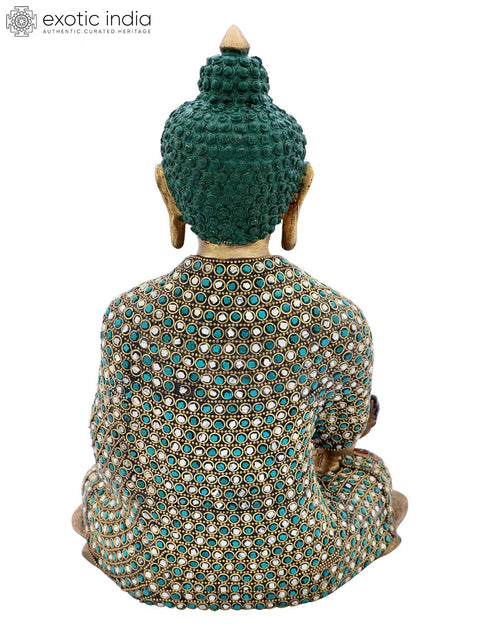 13" Medicine Buddha with Colorful Inlay Work in Brass | Handmade | Made In India