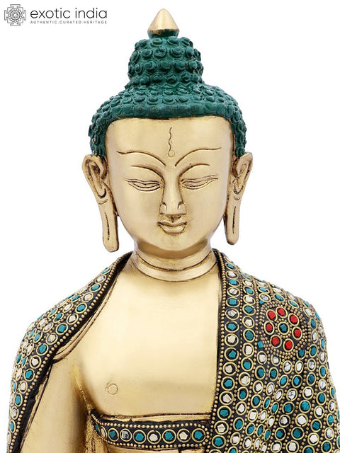 13" Medicine Buddha with Colorful Inlay Work in Brass | Handmade | Made In India