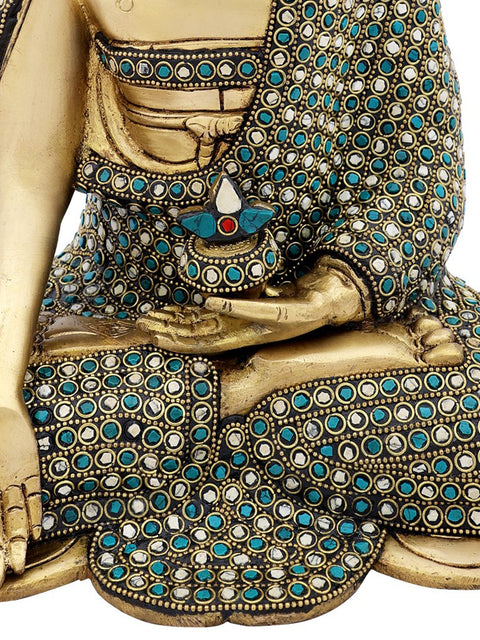 13" Medicine Buddha with Colorful Inlay Work in Brass | Handmade | Made In India