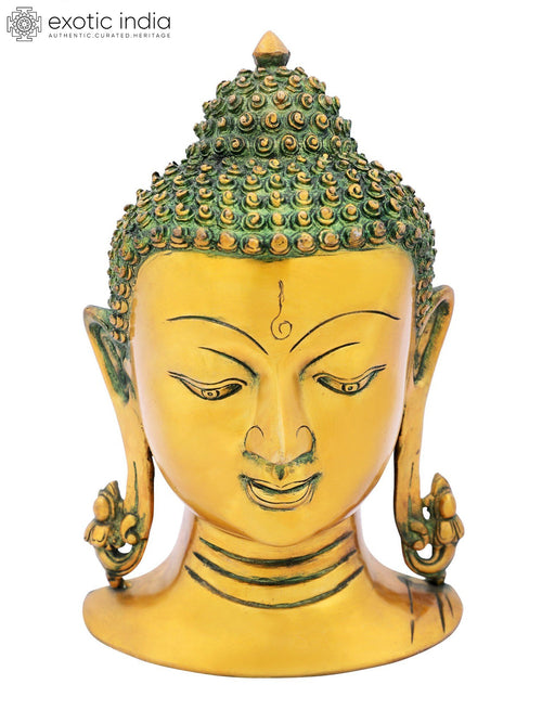 11" Handmade Lord Buddha Brass Wall Hanging Mask