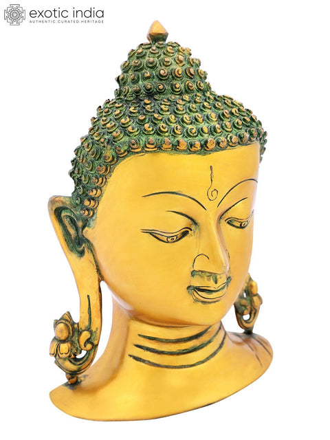 11" Lord Buddha Wall Hanging Mask In Brass | Handmade | Made In India