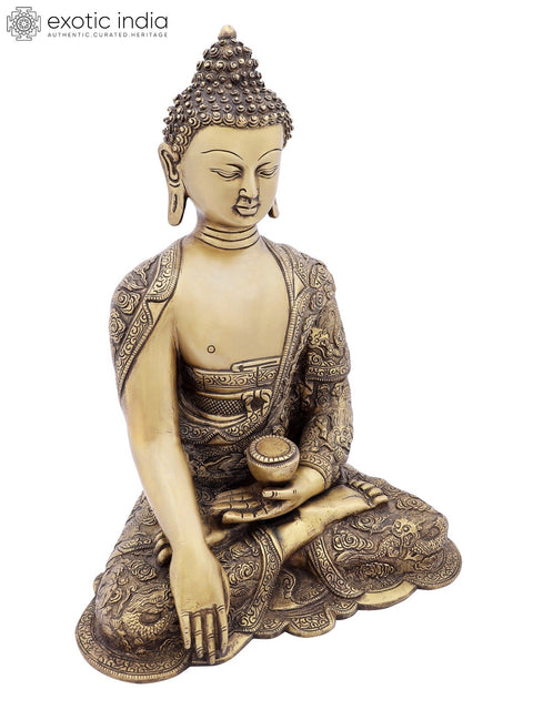 14" Bhumisparsha Buddha in Brass | Handmade | Made In India