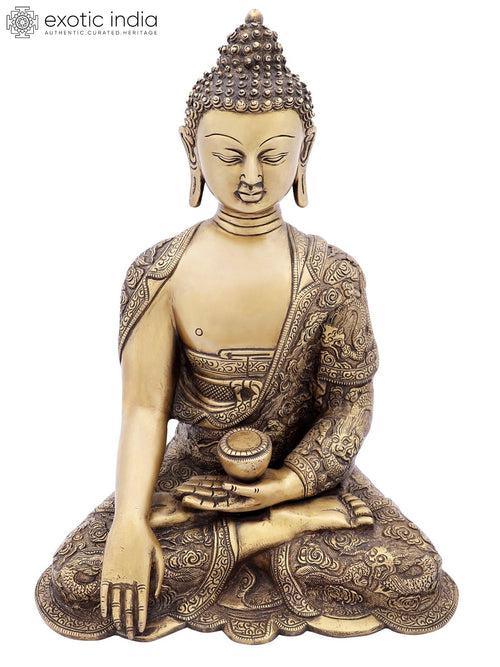 14" Bhumisparsha Buddha Brass Statue Handmade
