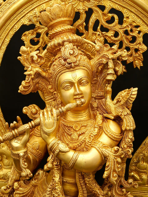 Fine Quality Large Lord Krishna and Gopis on his Feet With Baal-Lila On The Pedestal