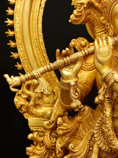 Fine Quality Large Lord Krishna and Gopis on his Feet With Baal-Lila On The Pedestal