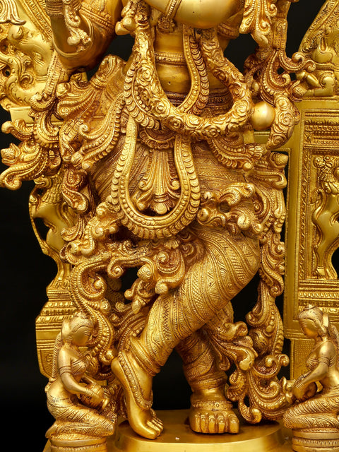 Fine Quality Large Lord Krishna and Gopis on his Feet With Baal-Lila On The Pedestal