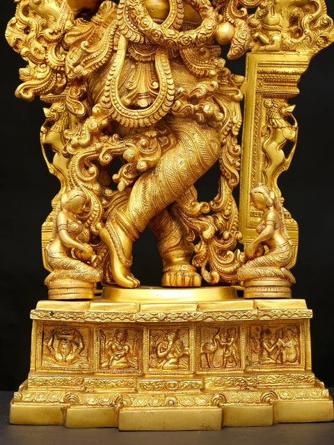 Fine Quality Large Lord Krishna and Gopis on his Feet With Baal-Lila On The Pedestal