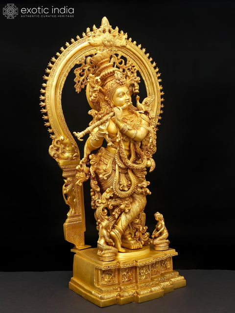 Fine Quality Large Lord Krishna and Gopis on his Feet With Baal-Lila On The Pedestal
