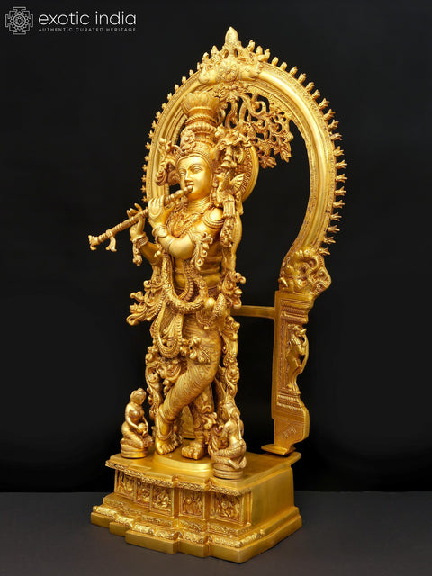 Fine Quality Large Lord Krishna and Gopis on his Feet With Baal-Lila On The Pedestal