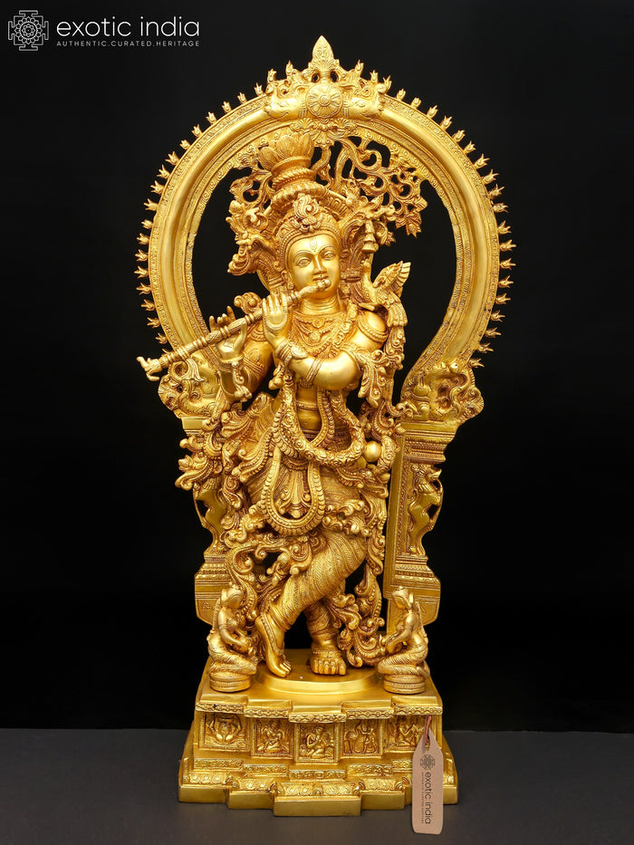 Fine Quality Large Lord Krishna and Gopis on his Feet With Baal-Lila On The Pedestal