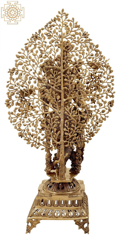 37" Tribhanga Murari Krishna Breathing Life Into A Gorgeous Canopy | Indian Handcrafted Brass Idol