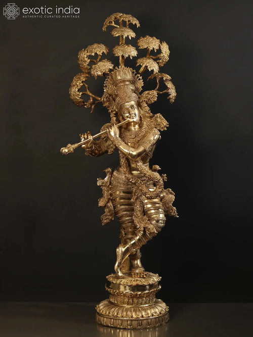57" Tribhanga Krishna With Kadamba Tree Brass Statue