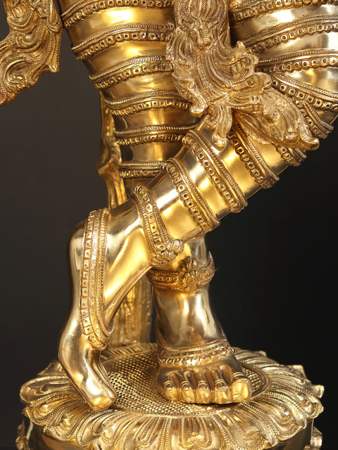 57" Large Tribhanga Krishna With The Kadamba Tree Behind Him