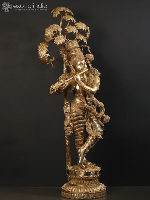 57" Large Tribhanga Krishna With The Kadamba Tree Behind Him
