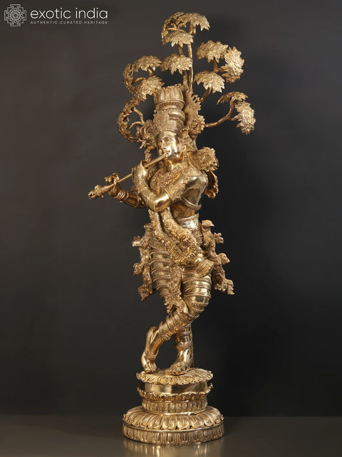 57" Large Tribhanga Krishna With The Kadamba Tree Behind Him