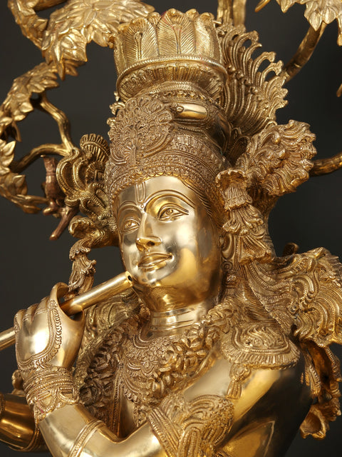 57" Large Tribhanga Krishna With The Kadamba Tree Behind Him