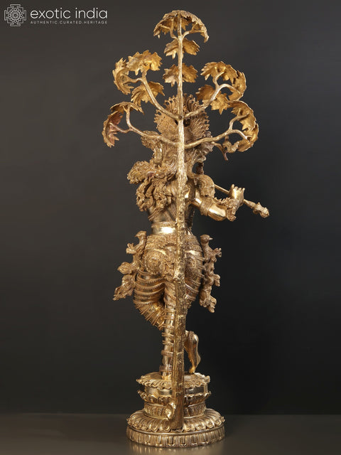 57" Large Tribhanga Krishna With The Kadamba Tree Behind Him