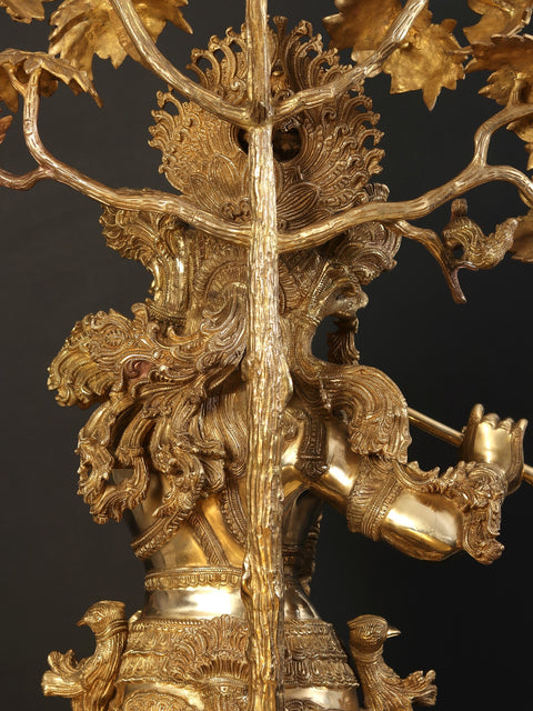 57" Large Tribhanga Krishna With The Kadamba Tree Behind Him