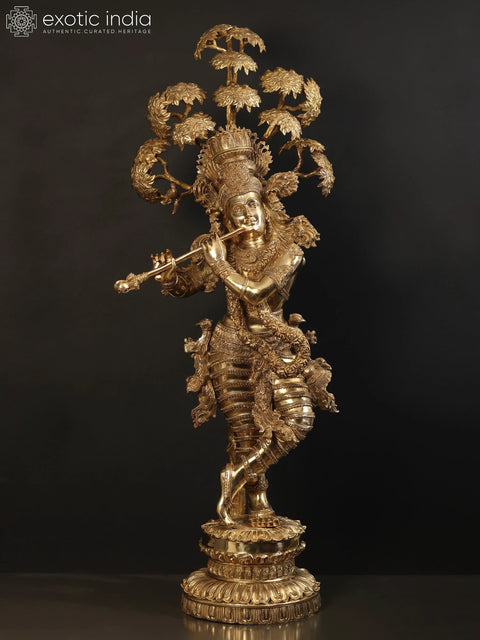 57" Large Tribhanga Krishna With The Kadamba Tree Behind Him