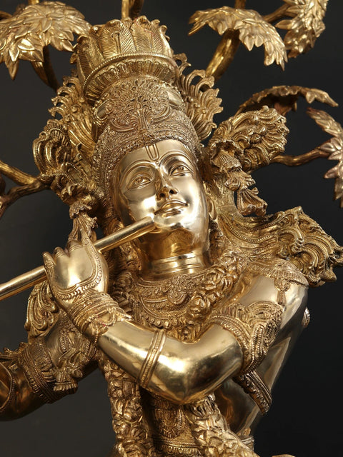 57" Large Tribhanga Krishna With The Kadamba Tree Behind Him