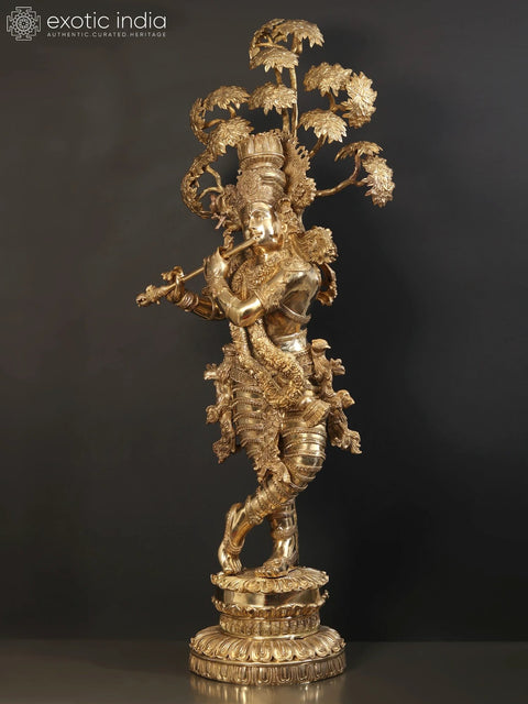 57" Large Tribhanga Krishna With The Kadamba Tree Behind Him